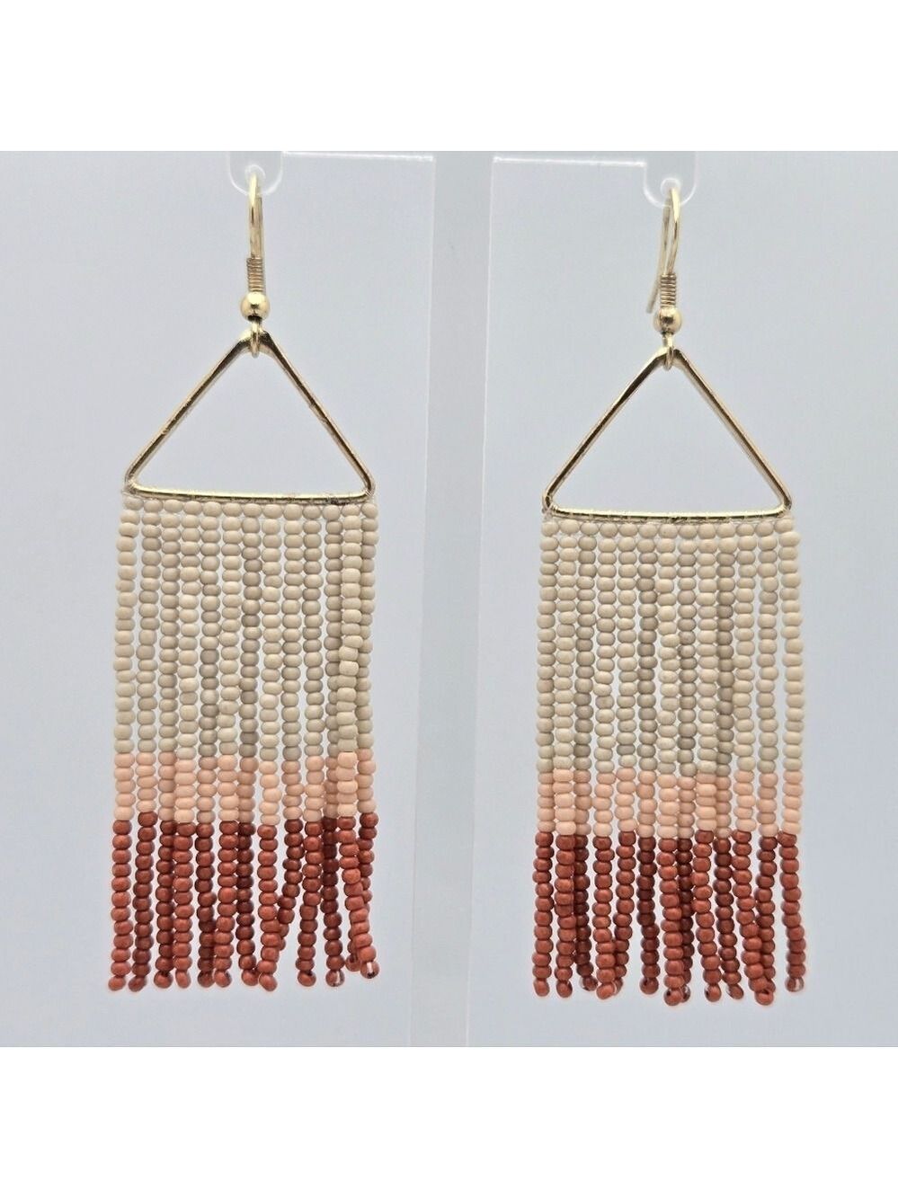 Ink + Alloy Handmade Brown Gold Beaded Fringe Designer Earrings 3.5''